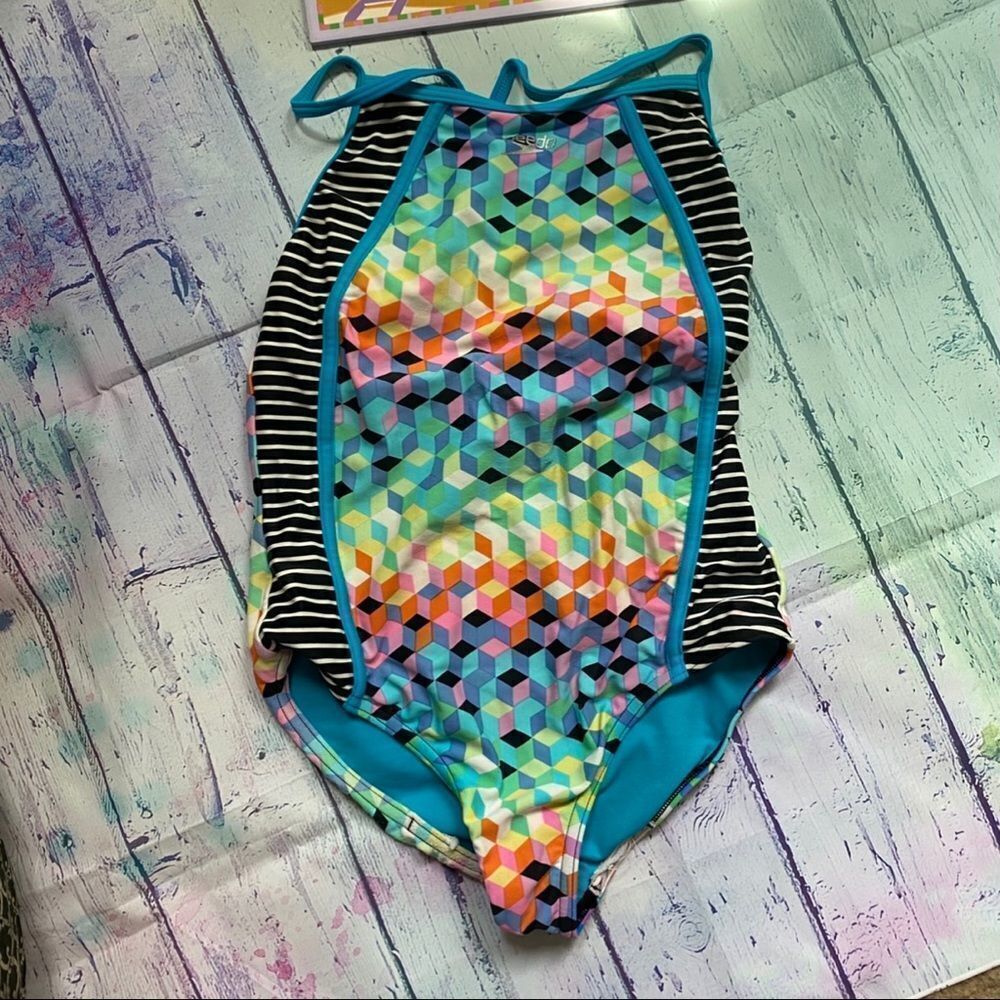 Speedo Girls multicolor Rainbow One-Piece Swimsuit